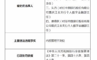 中国银行重庆江北支行被罚40万元：因内控管理不到位