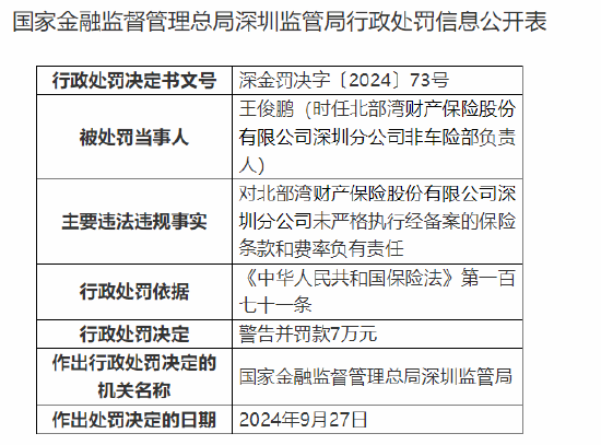 北部湾财险深圳分公司被罚65万元：财务数据不真实 未严格执行经备案的保险条款和费率-第6张图片-领航者区块链资讯站